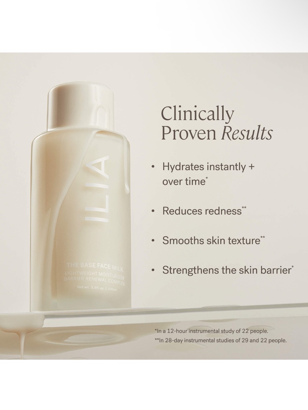 ILIA The Base Face Milk Lightweight Moisturizer with Hyaluronic Acid 30 ml
